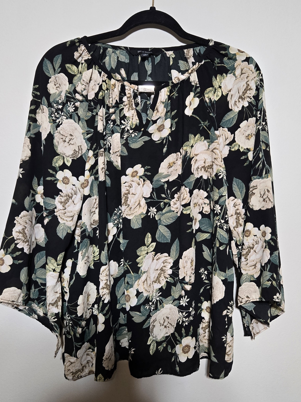 Zac & Rachel Black Floral Tie-Front Blouse